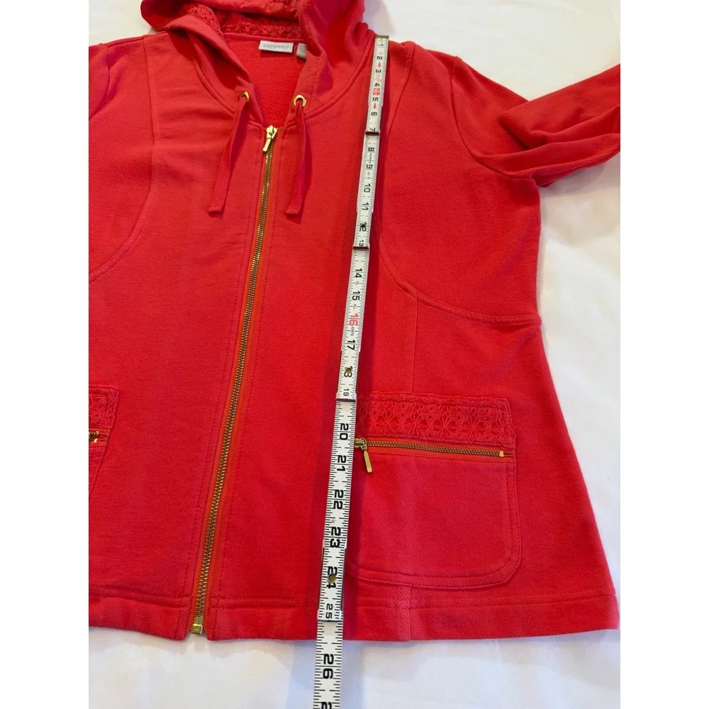 Hoodie & Crop Pants Set Chico's Zenergy Knit Orange Crochet Gold-tone Sz‎ 2 L